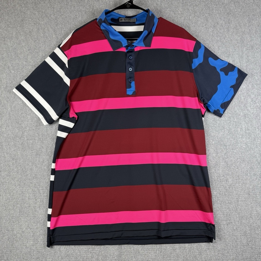 G/FORE Shirt Men's Size XL Pink Blue White Stripes Camo Performance Golf Polo